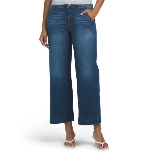DEMOCRACY Blue Ab Tech High Rise Wide Leg Jeans With Slash Pockets